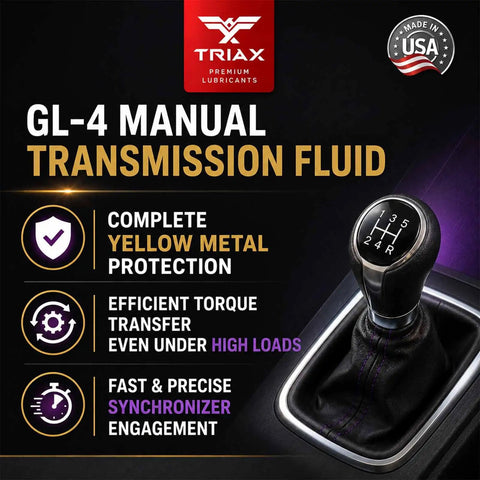 Synergy Gear MT 75W-80 GL-4 Full Synthetic Manual Transmission Fluid ad with shifting knob illustration