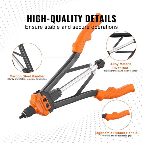 Kick Your Projects Up A Notch With This Tough 16 Inch Rivnut Tool Kit Featuring Automatic Retraction, Heavy Duty Alloy Handle, And Complete Metric Sae Mandrel Set Plus 186 Rivet Nuts For All Your Bolting Jobs; orange handles