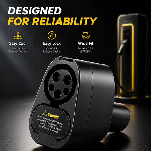 Smooth Operator CCSI And J1772 To Tesla Adapter 250KW DC Fast Charging Converter for Model 3 Y X S Plus close-up of connector design.