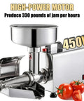 Fresh 450 Watt Electric Tomato Sauce Maker With Powerful Motor, stainless steel design for efficient fruit processing.