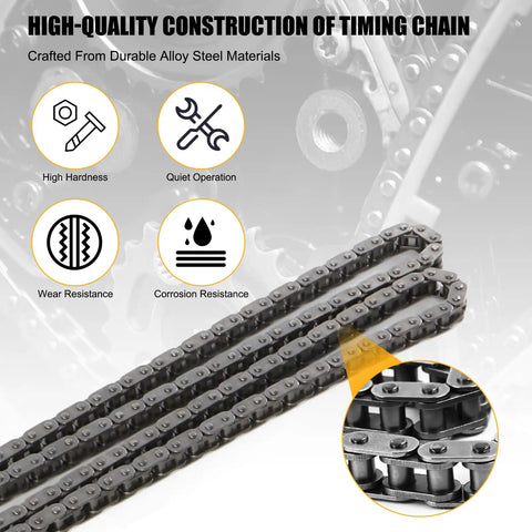 Beefed Up Engine Timing Chain Kit for BMW 2.0L N20 N26 with durable alloy steel showing high hardness and corrosion resistance