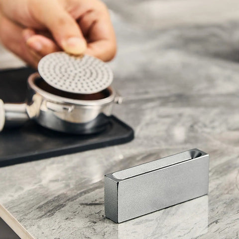 Espresso Station Organizer Stand For Coffee Lovers With Aluminum Filter Screen Holder And Portafilter Puck Screen Rack on counter