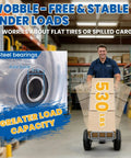 Warehouse worker with flat free 10 inch solid replacement tire wheel for Gorilla Cart and steel bearings, 530 lbs capacity
