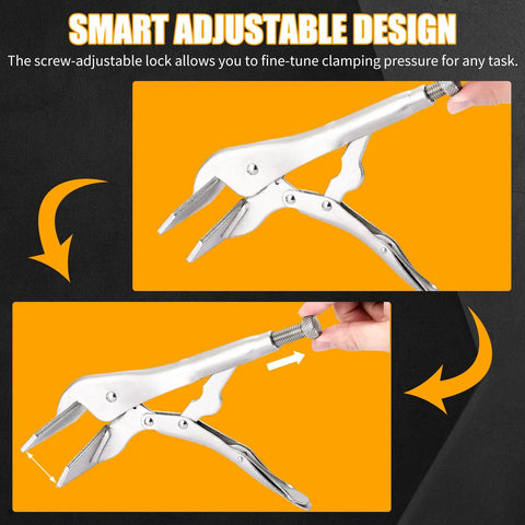 Heavy Duty 10 Inch Locking Sheet Metal Clamps With Tight Grip Nickel Plated High Carbon Steel Welding Pliers shown with adjustable design features.