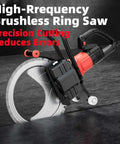 Beefed Up Brushless Concrete Ring Saw With 8900W Toroidal Blade Setup And Water Fed Dust Control gliding on surface, showcasing precision cutting.