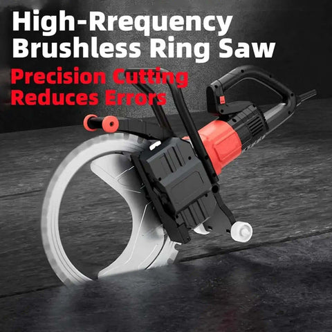 Beefed Up Brushless Concrete Ring Saw With 8900W Toroidal Blade Setup And Water Fed Dust Control gliding on surface, showcasing precision cutting.