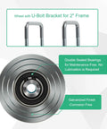 U-bolt bracket and galvanized, double sealed bearing of Heavy Duty 4 Inch V Groove Gate Wheel Kit Built Tough With 3000 Lbs Capacity