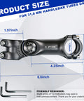 Adjustable Bike Stem 31.8mm Clamp With 100mm Or 120mm Length And 60 Degree Riser, product size with dimensions and tools shown