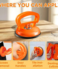 2026 Upgraded Car Dent Repair Kit 3 Pack With Beefed-Up Dent Puller And Suction Cup Tools Paintless Car Dent Remover Set showcasing orange puller in use for screen removal and door handles