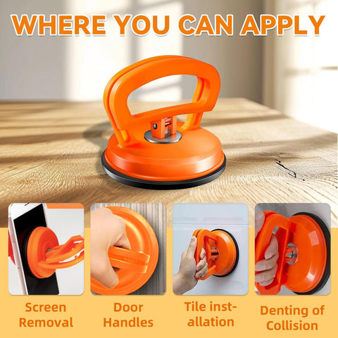 2026 Upgraded Car Dent Repair Kit 3 Pack With Beefed-Up Dent Puller And Suction Cup Tools Paintless Car Dent Remover Set showcasing orange puller in use for screen removal and door handles
