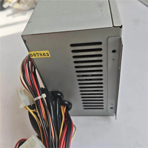 Heavy Duty 250W AT Industrial Computer Power Supply with wiring connectors and ventilated metal casing side view.