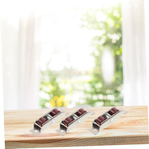 Heavy Duty Double Flat Sash Rollers And Slick Sliding Window Pulleys For Glass Doors And Barn Tracks Premium Glide Hardware Kit with three 64mm rollers.