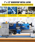 Badass Mini Metal Lathe 7X12 Inch Bench Top Machine With 550W Variable Speed Motor 2250RPM precision turning tool showing gyroscope processing.