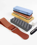 Beast All In One Knife Sharpening Stone Set With Dual Grit Whetstones 400 1000 And 3000 8000, Leather Strop, Bamboo Base