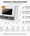 No Sweat Stainless Countertop Dishwasher Featuring Twelve Power Spray Jets Ozone Sterilization And High Temp Wash for specs and dimensions.