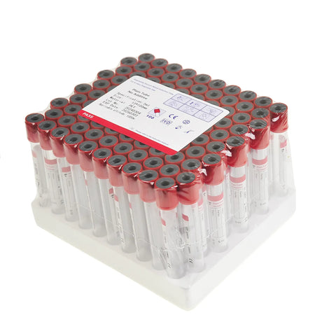 Veterinary Lab Vacuum Blood Collection Tubes No Additive 5ml Red Cap 100 Count for Vet Clinics and Pet Labs in packaging