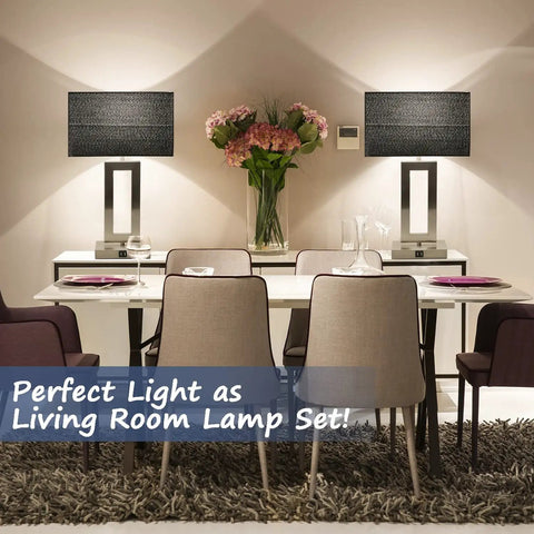 22-Inch Black Touch Table Lamps Set of 2 With No-Fuss Dual USB Ports in living room setting on dining table