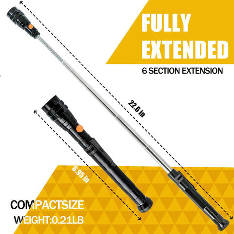 LOCONHA magnetic pickup tool with LED; 1-pack, telescoping shaft, black handle with orange button, extends to 22.6 in.