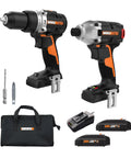 Nitro 20V Brushless Drill Driver And Impact Driver Combo With One Half Inch Drill, Impact Driver, Storage Bag, Charger, Batteries