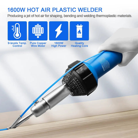 1600W Hot Air Plastic Welder Kit For Roofing And Vinyl PVC TPO Repairs, handheld welding torch with adjustable nozzle