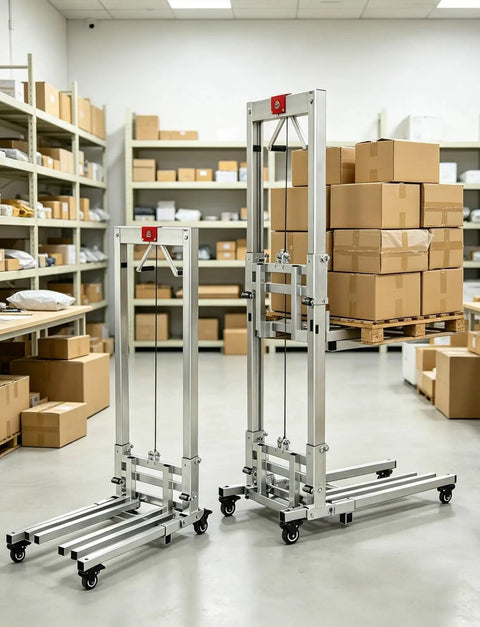 Heavy Duty Manual Cabinet Lifter Rises 60 80kg For Easy Panel Installation And Heavy Moving Tasks in a warehouse setting.