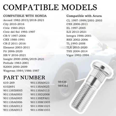5 Pack M12x1.50 Wheel Stud Kit Steel Lug Stud Replacement For Acura And Honda Cars Heavy Duty Wheel Fasteners