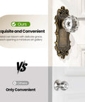 Antique Bronze Dummy Door Knobs Two Pack With Crystal Glass Interior Handles For Hallway Pantry And Closet Doors Old School Vintage Vibe Easy Install And Durable Antique Hardware For Home shown on door next to plain modern knob