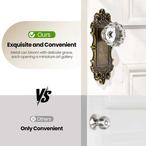 Antique Bronze Dummy Door Knobs Two Pack With Crystal Glass Interior Handles For Hallway Pantry And Closet Doors Old School Vintage Vibe Easy Install And Durable Antique Hardware For Home shown on door next to plain modern knob