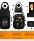 Front and back view of 4-In-1 Laser Level Tool With Line Laser, Drill Dust Collector, Electronic Vacuum Suction Cup And Wall Bracket