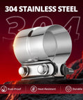 2.5 Inch Exhaust Lap Joint Band Clamp Stainless Steel 304 for pipes mufflers catalytic converters, showing durable bolts