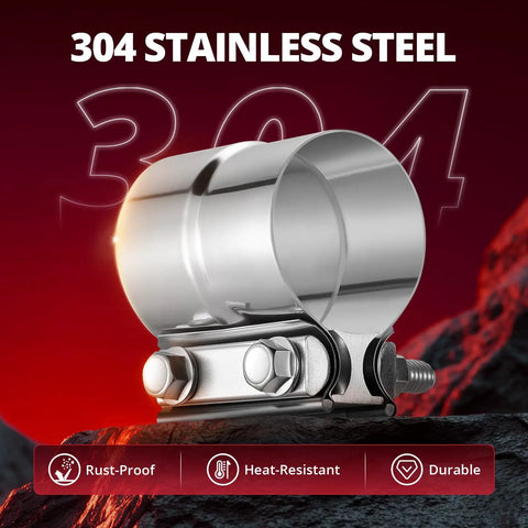 2.5 Inch Exhaust Lap Joint Band Clamp Stainless Steel 304 for pipes mufflers catalytic converters, showing durable bolts