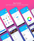 Ultra Bright 100 Ft RGB LED Light Strip With Bluetooth App Control Color Changing Rope Lights app interface on smartphones