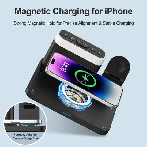 Must Have All In One MagSafe Wireless Charging Station With Alarm Clock And Night Light Five In One Dock For iPhone 17 16 15 14