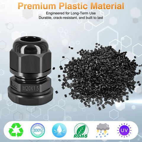 All Weather Waterproof Cable Gland Kit M20x1.5 For 6 To 12mm Cables, IP66 Nylon Compression Glands, material details