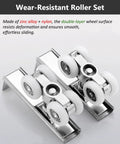 Wear-resistant roller set for Double Sliding Barn Door Hardware Kit featuring smooth, nylon wheels for effortless sliding.