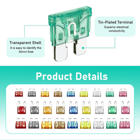 All In One 306 Piece Car Fuses Kit With Aluminum Blade Fuses Circuit Tester And Fuse Puller Standard And Mini Multicolor Fuses