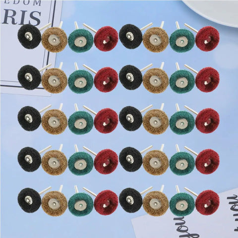 Tometure Nylon Abrasive Polishing Wheel Set 40pcs With Metal Shank For Smooth Buffing On Metal Surfaces and Non Metals Using Rotary Tools For Professional Grade Finishes and DIY Grind Jobs visually showing assorted discs
