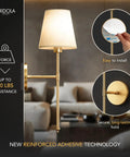 Modern Wireless Wall Sconces Set Of Two Rocking Stick On Screw Mount Rechargeable Leds Remote Dimmable Adjustable Warmth And Brightness Slick Gold Finish No Hassle Setup with reinforced adhesive for easy installation.