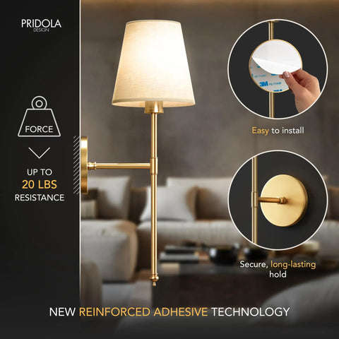 Modern Wireless Wall Sconces Set Of Two Rocking Stick On Screw Mount Rechargeable Leds Remote Dimmable Adjustable Warmth And Brightness Slick Gold Finish No Hassle Setup with reinforced adhesive for easy installation.