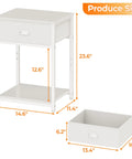 Small Space Friendly White Nightstand With Fabric Drawer And 3 Tier Storage End Table dimensions shown with drawers.