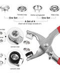 Detail view of Killer Grade Pearl Snap Button Kit With Pro Fastener Plier displaying male, female, and prong snaps for fabric repairs.