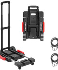 Heavy Duty Folding Hand Truck And Portable Utility Cart With 220 Pound Capacity for easy transport and storage in a black and red design.