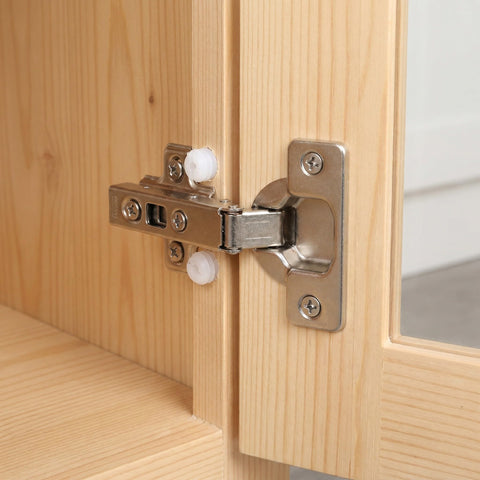 Heavy Duty Hinge Dowel Inserts Kit With M4x8mm Expansion Nuts And Self Tapping Screws installed on wooden cabinet door