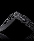 Pocket Folding Knife With 3D Embossed Skull Pattern, 3.6 Inch Razor Sharp 440 Stainless Steel Blade, EDC Outdoor Survival Gear