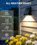 Tailgate Ready Solar Wall Lights Outdoor 2 Pack Rain Resistant Sconces With Beefy 1800Mah Cell And Nonstop Lumens for wet conditions.