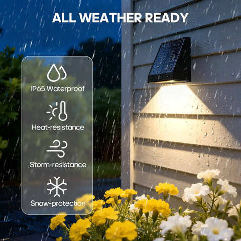 Tailgate Ready Solar Wall Lights Outdoor 2 Pack Rain Resistant Sconces With Beefy 1800Mah Cell And Nonstop Lumens for wet conditions.