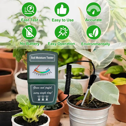 Soil Moisture Meter For Plants And Garden Lovers With Long Cable Probe Readable Display Handheld Hygrometer For Garden And Farm Use No Bending Required Easy To Read Output in use among potted plants.