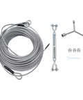Backyard Zipline Kit With 120 Feet Of Cable Helmet Spring Brake Adjustable Harness Non Slip Gloves And All Around Safety Gear For Kids And Grownups Heavy Duty Galvanized Cable For Rust Resistant Outdoor Fun, showing coiled galvanized cable and installation tools.