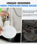 Top Shelf Pull Down Faucet Sprayer Head Replacement Heavy Duty Rust Resistant Stainless Steel With Nine Quick Snap Adapters For Hassle Free Kitchen Sink Swaps Brushed Nickel in use spraying water