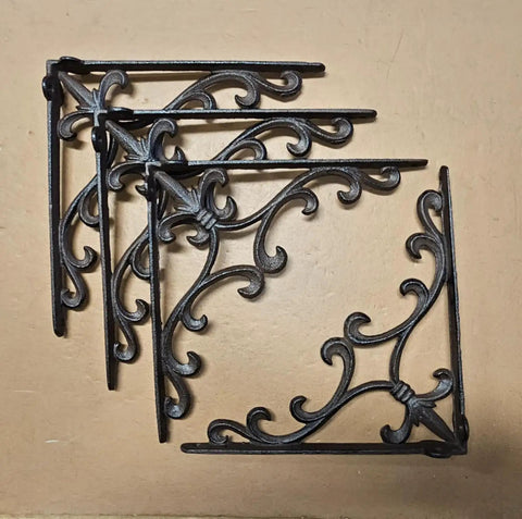 Heavy Duty Cast Iron Shelf Bracket With Fleur De Lis Ornament 10 By 10 In Extra Strong Wall Mount For Rustic Shelves Ornate Decor